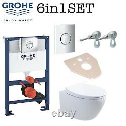 Grohe Rapid Sl Wc Frame 0,82 + Rimless Wall Hung Toilet Pan & Soft Close Seat