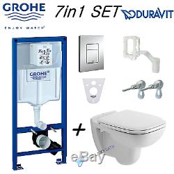 Grohe Rapid Sl Wc Frame & Duravit D-code Wall Hung Toilet Pan & Soft Close Seat