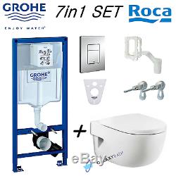 Grohe Rapid Wc Frame + Roca Meridian Wall Hung Toilet Pan With Soft Close Seat
