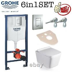Grohe Wc Concealed Frame + Rimless Wall Hung Toilet Pan Slim Soft Close Seat