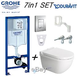 Grohe Wc Frame & Duravit Starck 3 Rimless Wall Hung Toilet Pan & Soft Close Seat