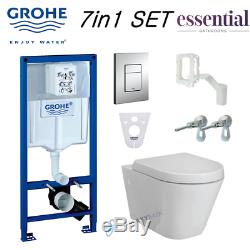 Grohe Wc Frame + Essential Ivy Rimless Wall Hung Toilet Pan With Soft Close Seat