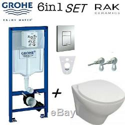 Grohe Wc Frame+ Rak Ceramics Morning Wall Hung Toilet Pan Soft Slim Close Seat