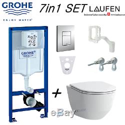 Grohe Wc Frame+laufen Pro Rimless Wall Hung Toilet Pan With Soft Slim Close Seat