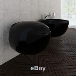 High Quality Wall Hung Mounted Toilet & Bidet Set Bathroom Black Ceramic