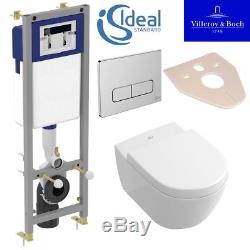 Ideal Standard Frame + Villeroy Boch Subway Wall Hung Toilet Pan Soft Close Seat