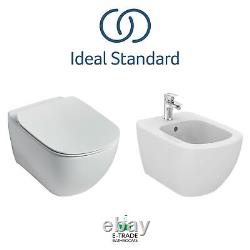 Ideal Standard Wall Hung Tesi Aquablade Wc Toilet W Soft Close Seat + Tesi Bidet