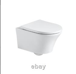 Kameo Wall Hung Rimless Toilet WC Pan and Soft Close Seat White Ceramic
