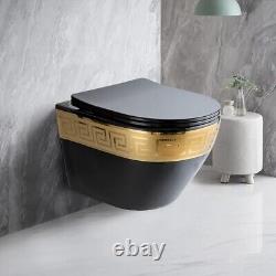 LUXURY 3D Wall Hung Mounted Rimless GOLD Toilet