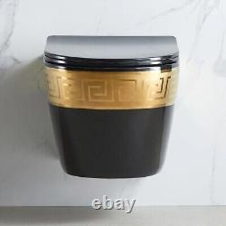 LUXURY 3D Wall Hung Mounted Rimless GOLD Toilet