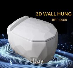 LUXURY 3D Wall Hung Mounted WHITE Toilet