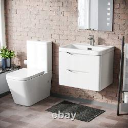 Lyndon 600 Wall Hung Gloss White Vanity Basin & Rimless Close Coupled Toilet