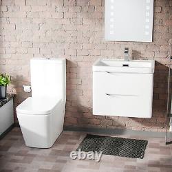 Lyndon 600 Wall Hung Gloss White Vanity Basin & Rimless Close Coupled Toilet
