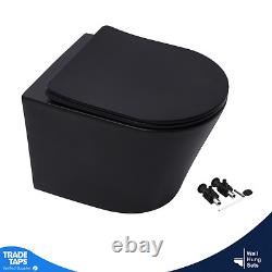 Matt Black Rimless Wall Hung Toilet & 1.12m Concealed WC Cistern Frame Plate Kit