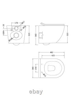 Matt Black Rimless Wall Hung Toilet & VITRA Concealed WC Cistern Frame Plate Set