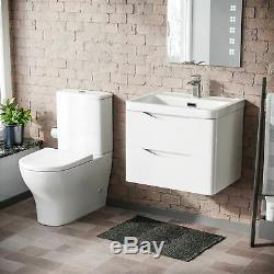 Modern 600 mm White Basin Sink Vanity Wall Hung and Close Coupled Toilet Lyndon
