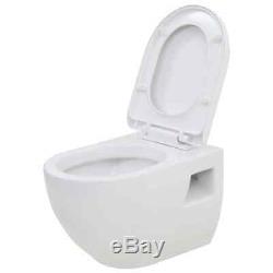 Modern Bathroom Rimless Wall Hung Toilet Pan Ceramic Round Slim Soft Close Seat