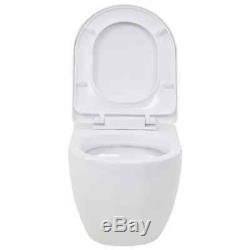 Modern Bathroom Rimless Wall Hung Toilet Pan Ceramic Round Slim Soft Close Seat