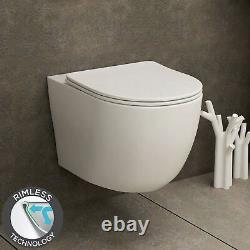Modern Bathroom Wall Hung Mounted Toilet Pan Quick Releases Soft Close Seat Whit
