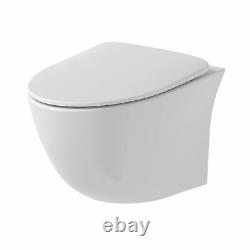 Modern Bathroom Wall Hung Rimless Toilet Pan Soft Close Seat Gloss White