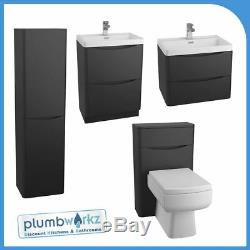 Modern Black Designer Bathroom Furniture Cabinet Basin Vanity Unit WC Unit