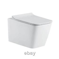 Modern Ceramic Square Rimless Wall Hung Back To Wall Toilet Pan Soft Close Seat