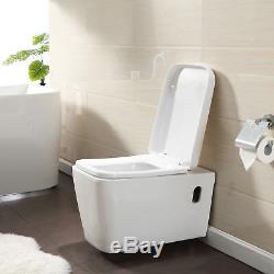 Modern Gloss White Ceramic Wall Hung Toilet Soft Close Seat Bathroom Cloakroom