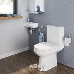 Modern Gloss White Close Coupled Toilet & Small Wall Hung Sink Wash Basin Set