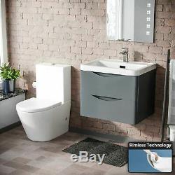 Modern Grey Basin Sink Vanity Wall Hung and Rimless Close Coupled Toilet Lyndon