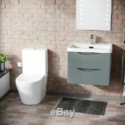 Modern Grey Basin Sink Vanity Wall Hung and Rimless Close Coupled Toilet Lyndon
