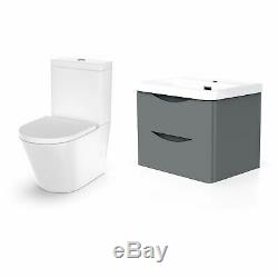 Modern Grey Basin Sink Vanity Wall Hung and Rimless Close Coupled Toilet Merton