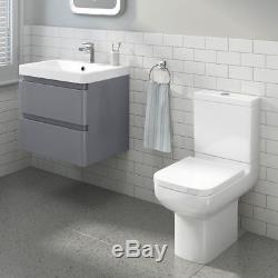 Modern Grey Bathroom Vanity Unit Furniture Wall Hung & Short Projection Toilet