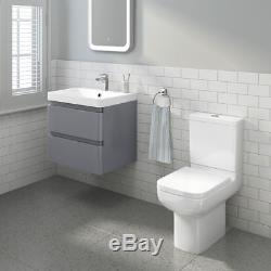 Modern Grey Bathroom Vanity Unit Furniture Wall Hung & Short Projection Toilet