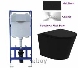 Modern Matt Black Rimless Wall Hung Mount Toilet wc pan slim Soft Close Seat ci