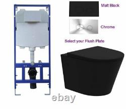 Modern Matt Black Rimless Wall Hung Mount Toilet wc pan slim Soft Close Seat ci