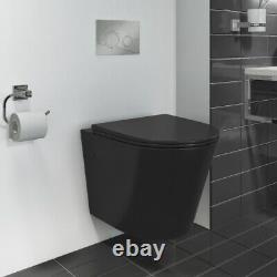 Modern Verona Matt Black Rimless Wall Hung Mount Toilet wc pan Soft Close Seat
