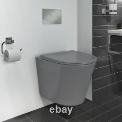 Modern Verona Matt Grey Rimless Wall Hung Mount Toilet wc pan Soft Close Seat