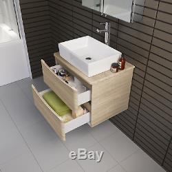 Modern Wall Hung Bathroom Storage Furniture Unit & Counter Top Basin Sink Oak