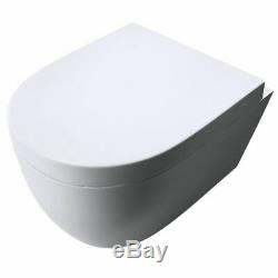 Modern Wall Hung Bathroom Toilet Pan Round WC Soft Close Easy Clean Seat White