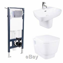 Modern Wall Hung Toilet & Basin Cloakroom Suite Toilet Frame Cistern Dual Flush