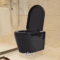 Modern Wall Hung Toilet Ceramic Bowl Bathroom WC Soft Close Black Q6E4