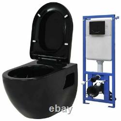 Modern Wall Hung Toilet Concealed Cistern Ceramic Black Dual Flush Soft Close