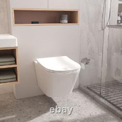 Modern Wall Hung Toilet White WC Pan Soft Close Seat Ceramic Bathroom Cloakroom