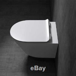 Modern Wall Mounted Toilet Glossy White Ceramic With D Shaped Soft Close Seat