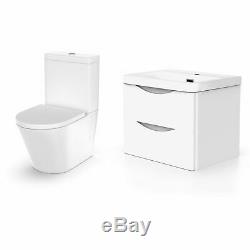 Modern White Basin Sink Vanity Wall Hung & Rimless Close Coupled Toilet Lyndon