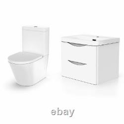 Modern White Basin Sink Vanity Wall Hung & Rimless Close Coupled Toilet Merton
