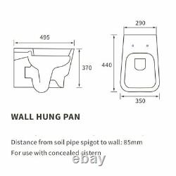 Modern White Wall Hung Toilet 495mm Projection Soft Close Seat LIFE Guarantee