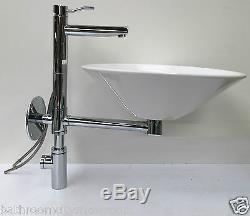 Modern bathroom cloakroom 450mm vanity wash basin sink wallhung round tap KUSASI