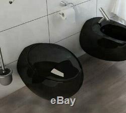 Morris Roth Ceramic Sanitary Ware Egg Shape Wall Hung Toilet WC Black Bathroom