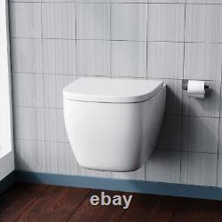Nes Home D Shaped Wall Hung Toilet Pan with Soft Close Seat & Wall Frame System